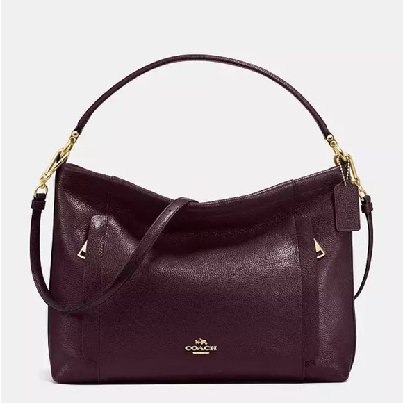 Coach Scout Hobo shoulder bag pebble leather pockets plum chocolate brown - Picture 1 of 16